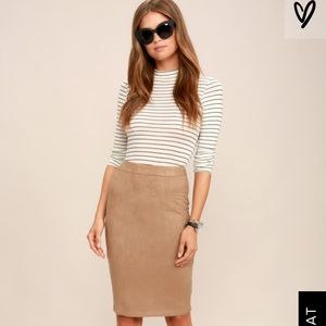 Lulus Superpower faux suede tan pencil skirt